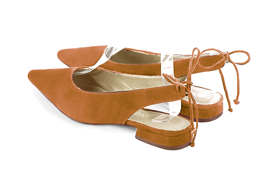 Women's camel beige elegant slingback heels. Pointed toe. Flat flare heels - Rear view